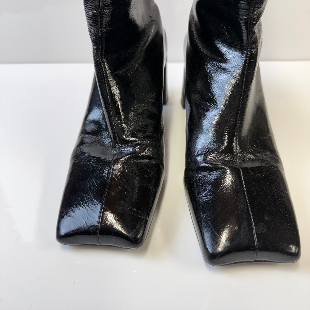 NEW! L’Intervalle Black Patent Leather Swan Ankle Boot Side Zip Women’s 40/ 9.5M - Picture 3 of 16